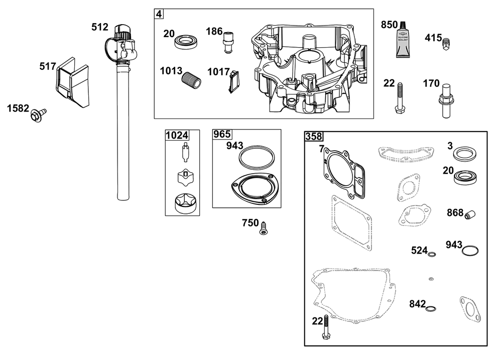 Crankcase Cover/Sump Group Diagram and Parts List for 44X977-0012-G1  Briggs and Stratton Engine